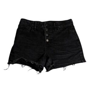 Old Navy/High-Waisted/Button-Fly/Cut-Off/Frayed Hem ~ Black Denim Shorts Size 10